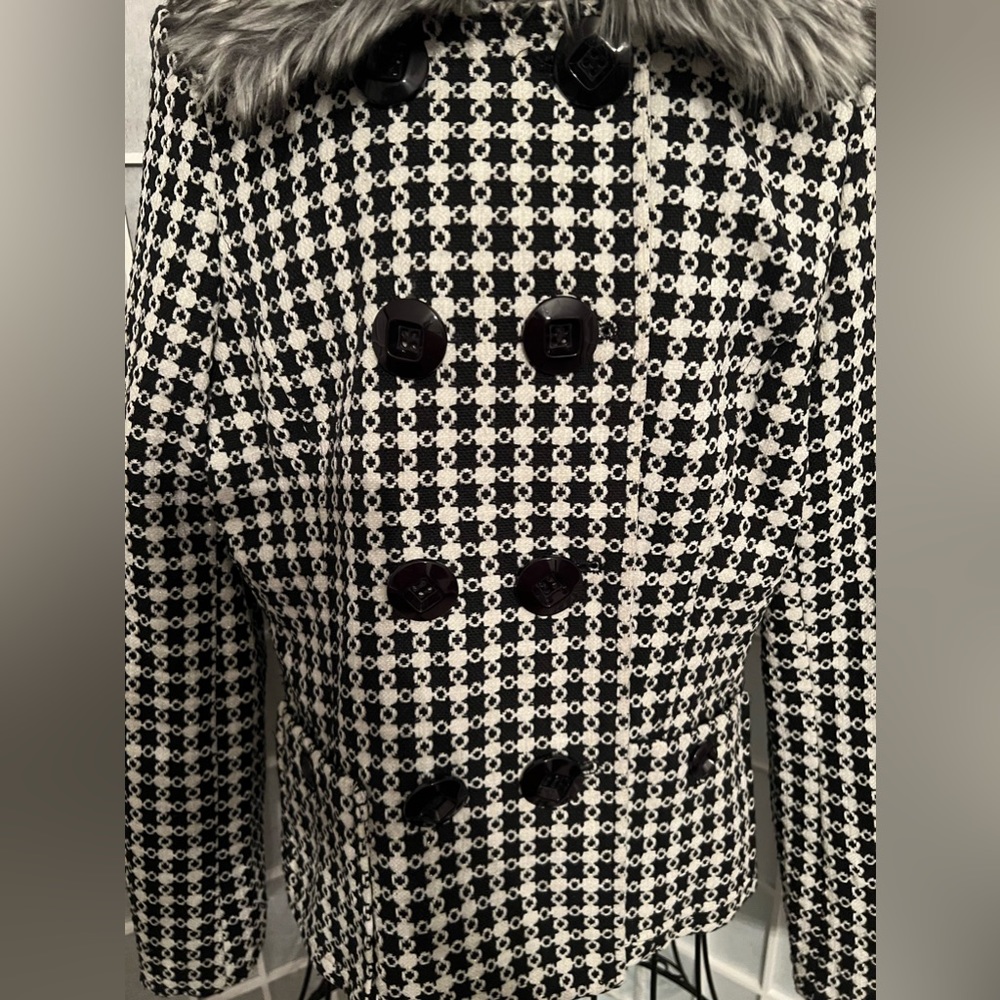 Women’s GAUCHA Tweed Checkered Fur Collar Coat Jacket - Picture 6 of 16